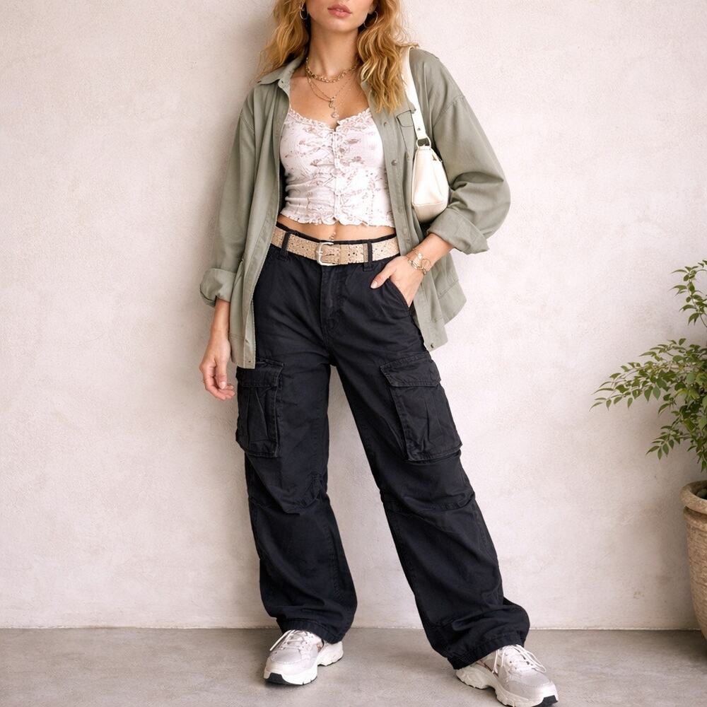 Y2K Grunge Streetwear Baggy Retro Garage Cargo Pants Black Women’s Size 0 XS